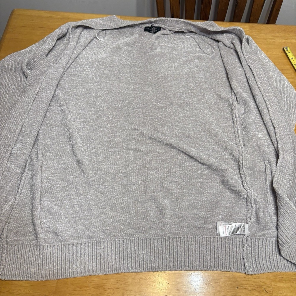Rachel Zoe Cardigan Sweater Womens L Open Front Gray Beige Soft Cozy Pockets - Picture 6 of 8